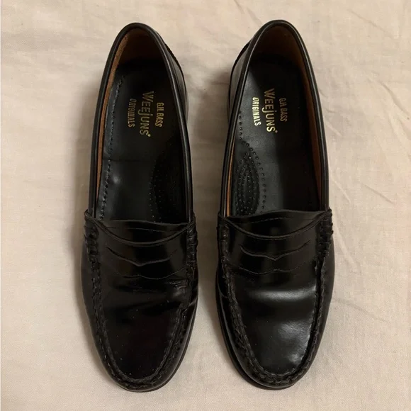 G.H. Bass & Co Black Leather Penny Loafers Flats - Picture 9 of 11